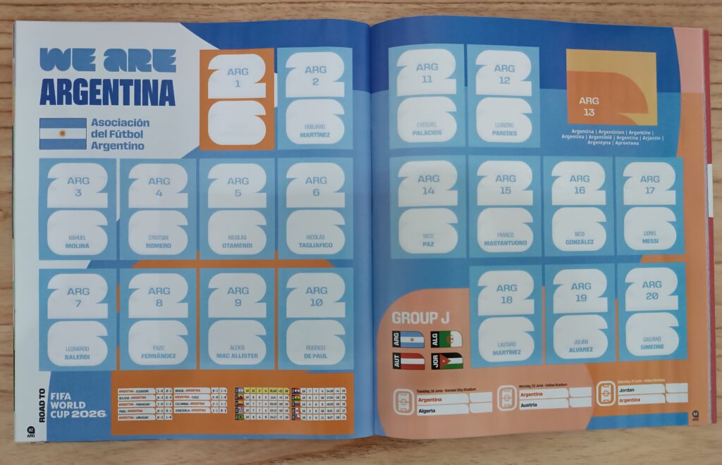 Figuritas de la selección Argentina en el álbum Panini Mundial 2026
